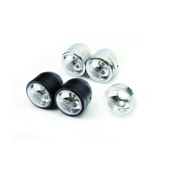 Bike It Universal twin round dominator headlight chrome side mount e-marked halogen-bulb h4 12v 60/55w